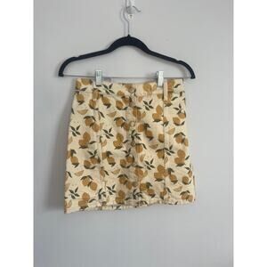Reformation Denim Skirt Women XS Lemon Print Button Front Summer Yellow
